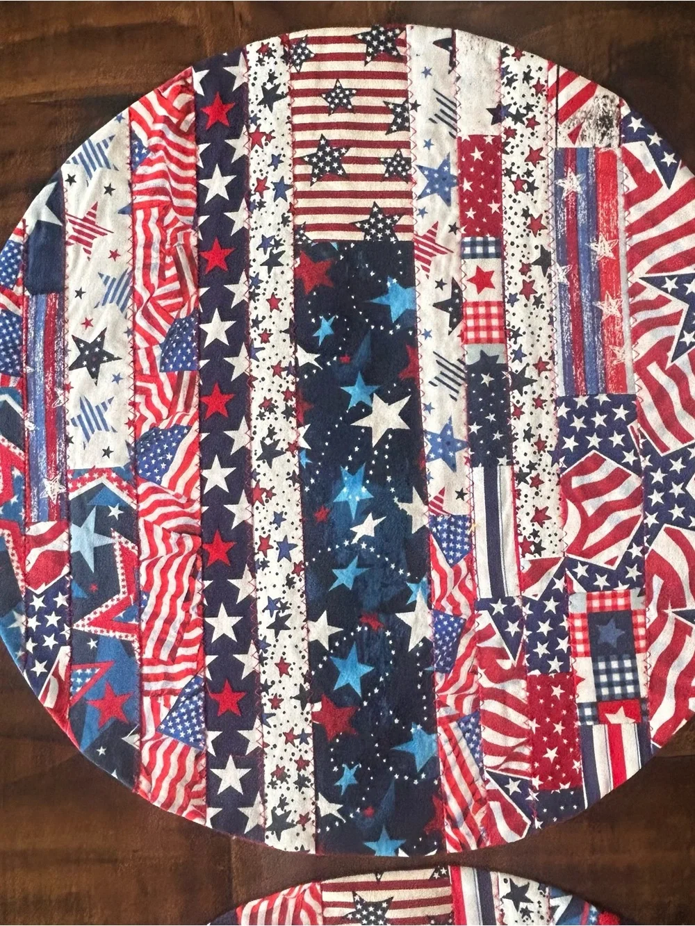 TABLE PLACEMATS  15” Round (SET OF 4) HANDMADE Patriotic Stars & Flags